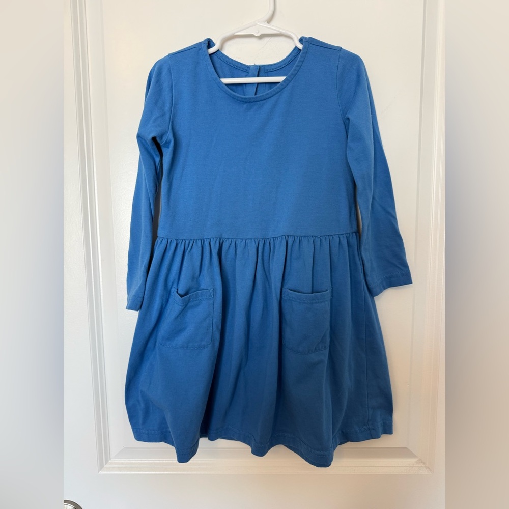 Primary Blue Long-Sleeve Dress with Pockets
